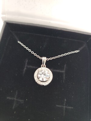 Cate Chloe Blake 18k White Gold Plated Silver Halo Necklace