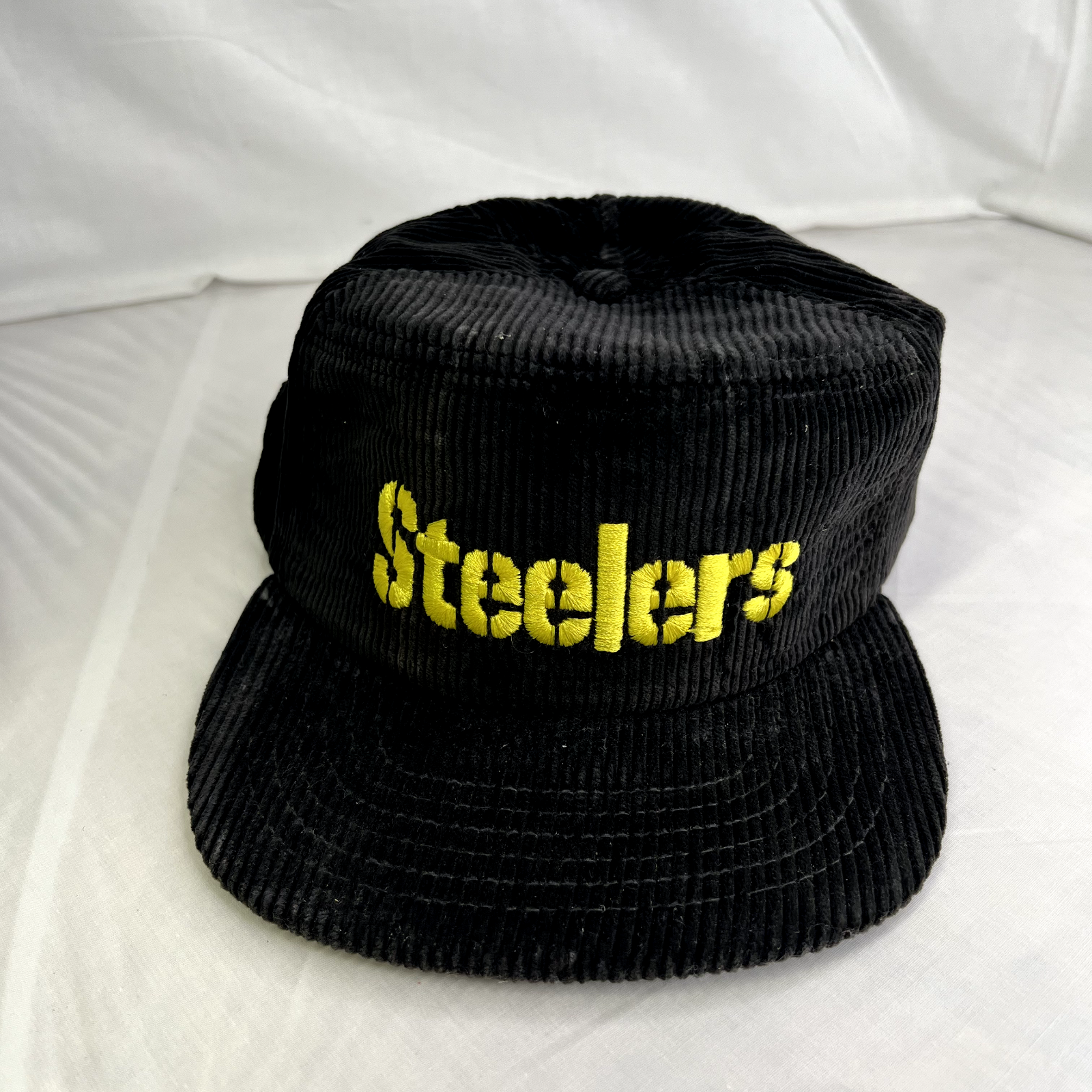 Vintage 80s Pittsburgh Steelers New Era Black Corduroy SnapBack Hat NFL Football
