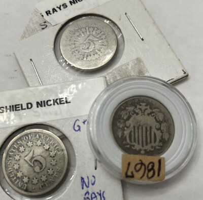 Old Duffy s Trio (3pcs)1867 Rays &No Rays Shield Nickels Eyebrow Raisers Free SH