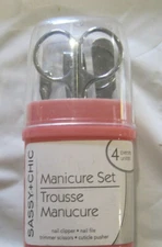 4 Piece Manicure Set w/Pink case~Nail Trimmer File Scissors Cuticle~LBDFA