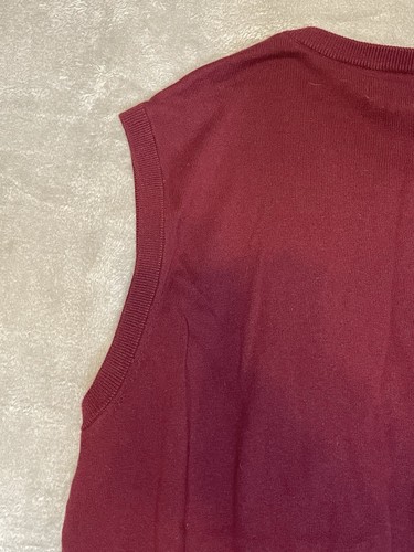 VTG Saddlebred Mens Textured knitted V-neck Sweater Size L Burgundy 100% Cotton - Picture 12 of 13