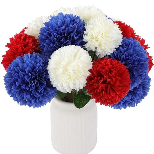 Pcs Artificial Chrysanthemums Flowers Patriotic Flowers 12 Red, White ...