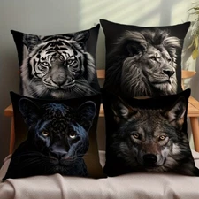 4 Piece Black Animal Photography Throw Pillow Cover for Home Décor