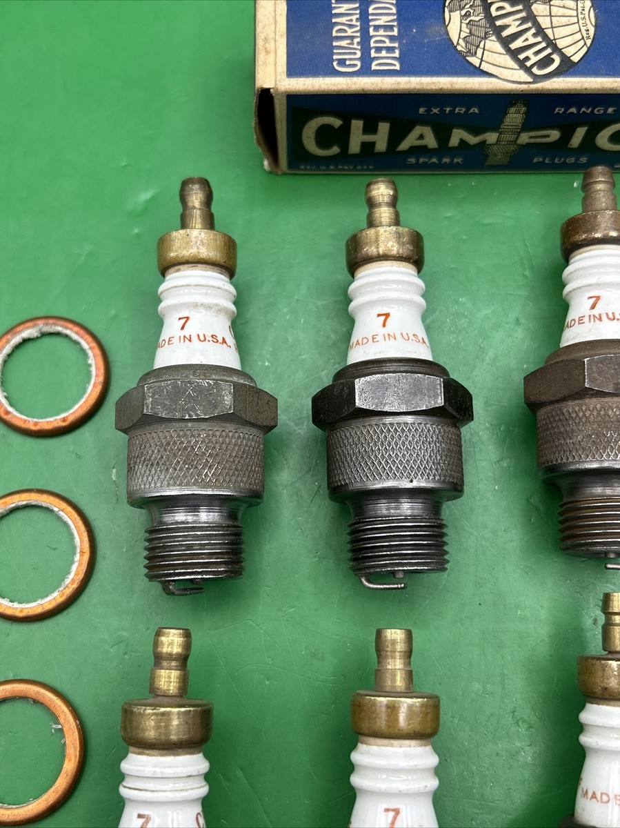 8 Champion 7 Brass Hat Flathead Ford Vintage Antique Spark Plugs