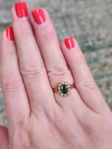 Antique Victorian Emerald and Rose Cut Diamond Ring in 10k Yellow Gold - Picture 11 of 11