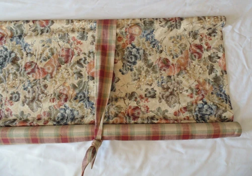 CUSTOM Roll Shade Window VALANCE 102" Lined French Country Floral & Plaid EXCEL