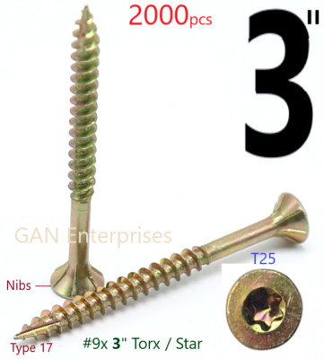 800 Viti Torx T25 Testa Piatta, Zinco Giallo, Tipo 17 - Per Legno, Esterno, Lunghezza 4 Pollici