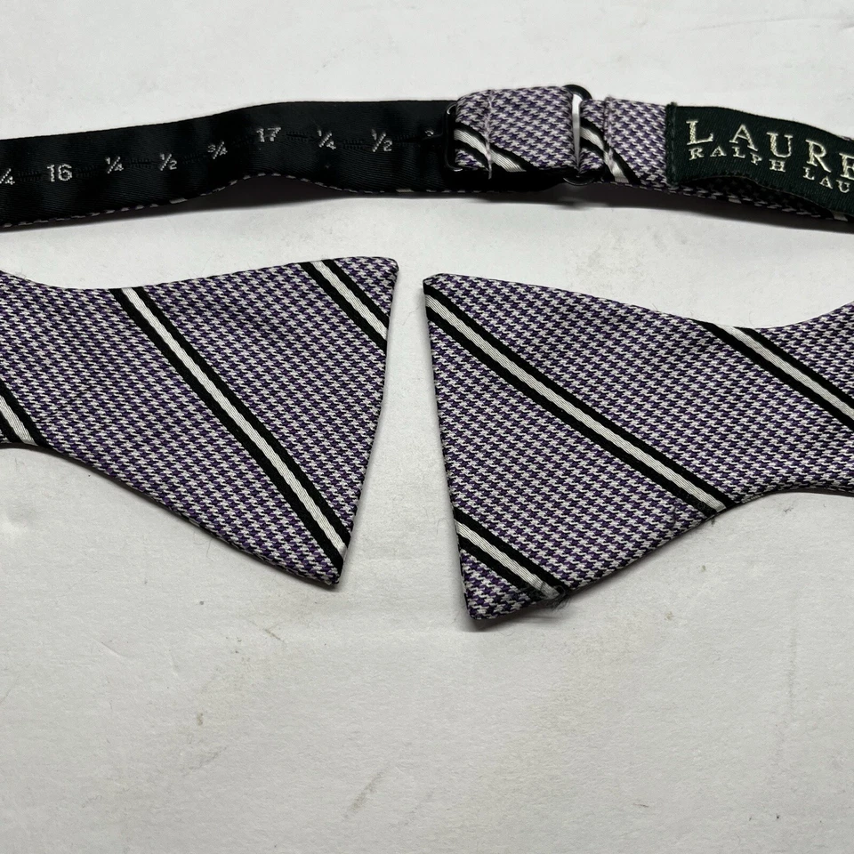 Lauren Ralph Lauren Pajarita Adulto Púrpura Blanco Rayas Seda Ajustable Foto 4 de 4