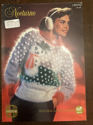 DAMEN MOHAIR SCHNEEMANN WEIHNACHTEN PULLOVER 32 ''-38'' VINTAGE 90er STRICKMUSTER SIRDAR 8410