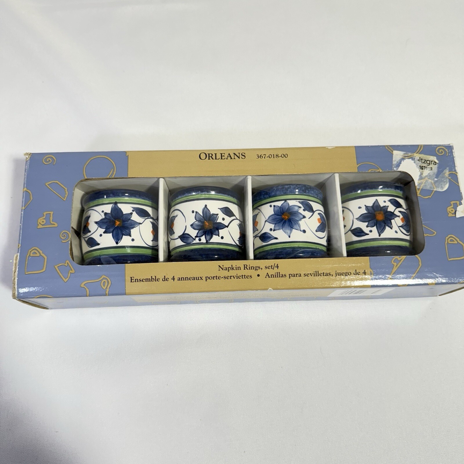 NEW IN BOX Pfaltzgraff Orleans 4 Napkin Rings