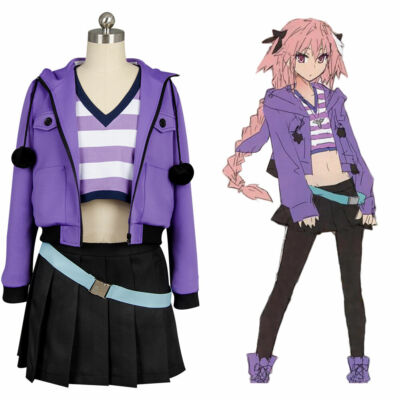 Charous Fate/Apocrypha Astolfo Cosplay Kostüm – Lila Sportbekleidung Set (Jacke, Top, Rock, Gürtel, Kopfbedeckung, Socken) Für Frauen Charous Fate/Apocrypha Astolfo Cosplay Kostüm – Lila Sportbekleidung Set (Jacke, Top, Rock, Gürtel, Kopfbedeckung, Socken) Für Frauen