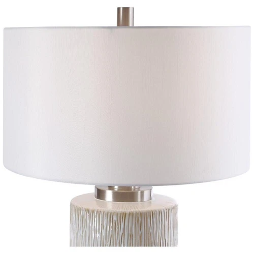 Uttermost Georgios Iron Ceramic and Linen Cylinder Table Lamp in Aged White - Picture 4 of 11