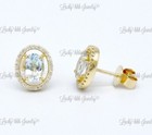14k Solid Yellow Gold Oval Diamond & Aquamarine Earring Stud earring halo 1.68 c — photo 3
