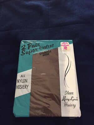 2 pair vintage Super Value Garter stockings 10 Brown Mist Mesh
