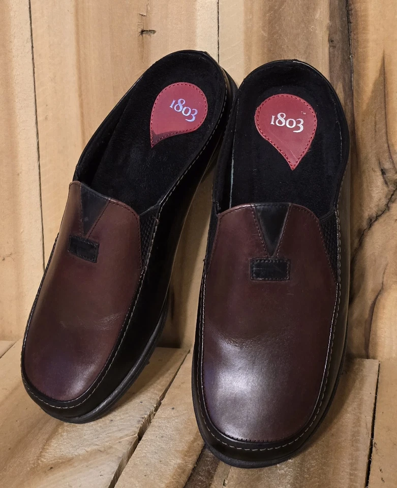 1803 Clovis Clog Womens 37 6.5 M Mule Black Brown Leather Loafer Shoe NWOB $160