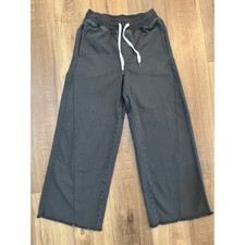 Aerie Wide Leg Lounge Pants Faded Black Drawstring Raw Hem Small