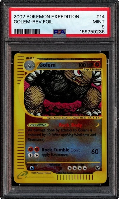 PSA 9 MINT 2002 Expedition Golem Reverse Rev Holo Pokemon Card #49 POP 71