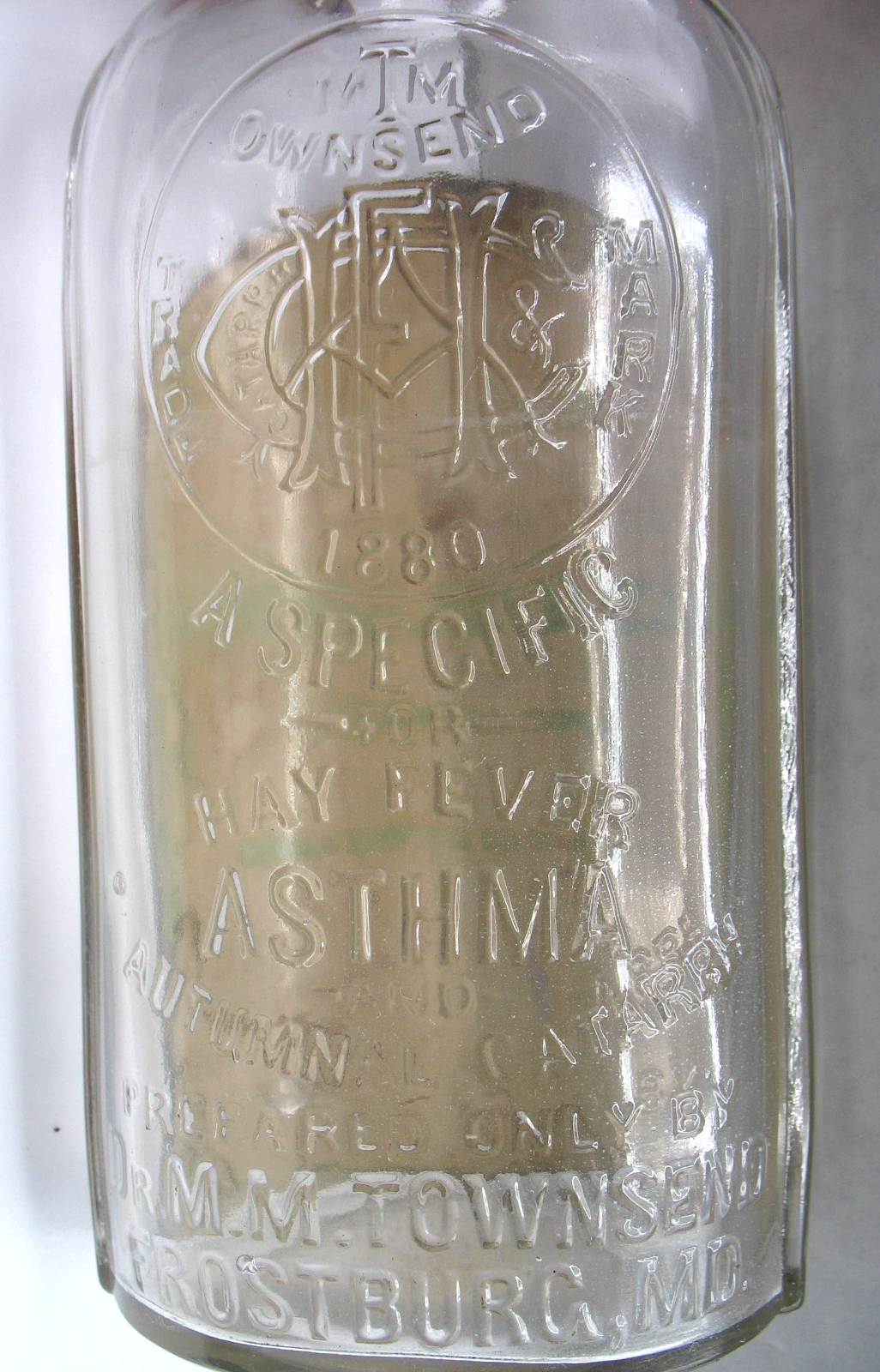 PAPER LABEL DR. M.M. TOWNSENDS HAY FEVER & ASTHMA MEDICINE BOTTLE ...
