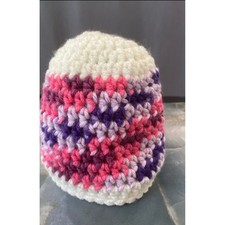 Hand Crocheted Multicolor Beanie Hat Winter Warm Newborn Baby Sz 0-6 Mnth Gift