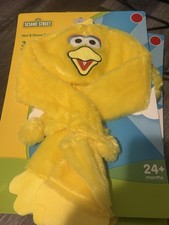 NWT Sesame Street Big Bird Ear Flap Hat Glove Set Yellow 24 Months