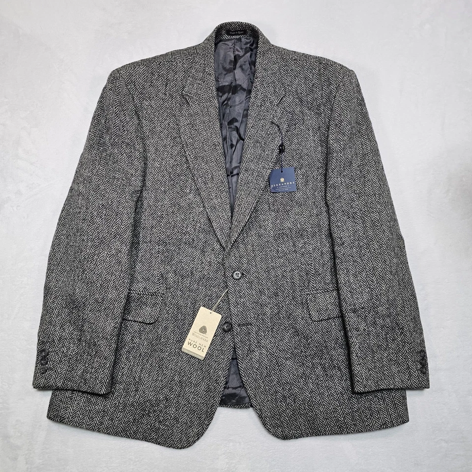 Alexandre London Harris Tweed Sport Coat Mens 48L Herringbone Blazer NWT Blk Gry - Image 3 of 4