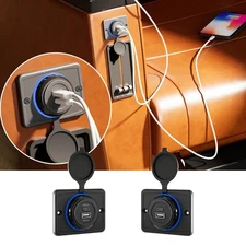 Car USB Charger Socket QC3.0 Fast Charger Dual PD USB C Port 12V Power Outlet
