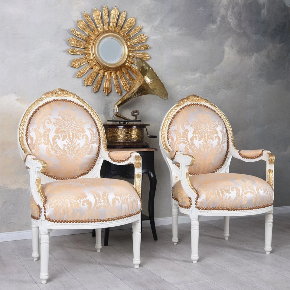 Zwei Barocksessel Armlehnstuhl Antik Sessel Rokoko 2er Set Kaminsessel Medaillon - Bild 2 von 4