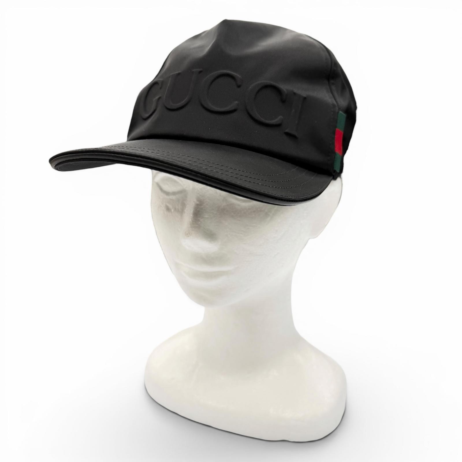 Pristine GUCCI cap Logo embossed baseball hat black Nylon mens XL 813461 image 2