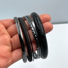 Vintage Black Gunmetal Bangle Bracelet Set 5pc Etched Hammered Gloss Stack Boho
