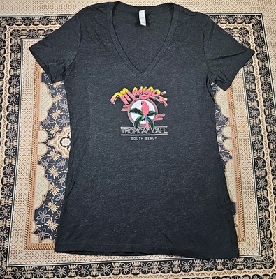 NWOT Sexy MANGO'S TROPICAL CAFE Womens V-Neck T Shirt SOUTH BEACH FLORIDA ~Large