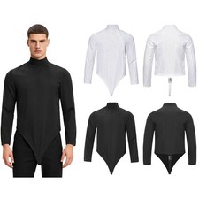 Men Jacket Buckle Crotch Leotard Protective Bodysuit Slim Sportswear Zipper