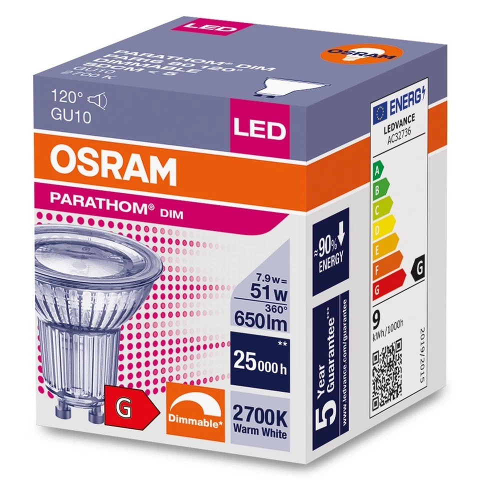 Osram LED Parathom PAR16 80 120° Fassung GU10 2700K 7 9W 650 Lumen dimmbar - Bild 2 von 4