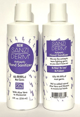 Hand Sanitizer Aloe 8.0 oz Antiseptic Hand Wash Cleaner 2 Pk Sanzi Derm 99.99%