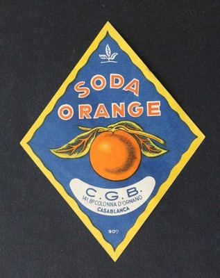 Altes Etikett SODA ORANGE CGB Casablanca Marokko 12x16cm
