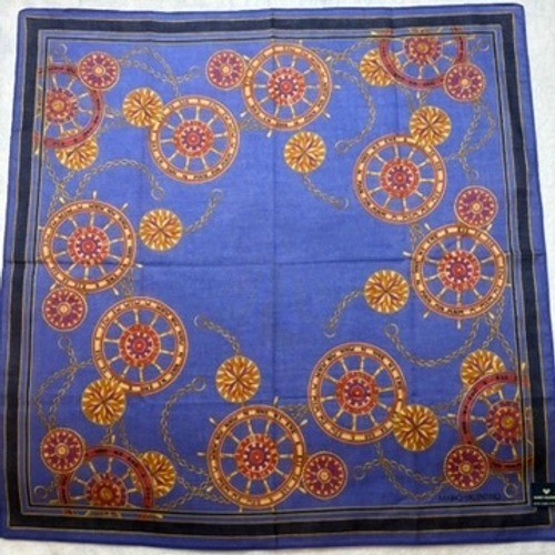 Vtg MARIO VALENTINO Scarf Handkerchief Nautical Cotton Blue Compass 17.5