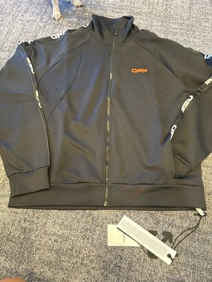 Off-White Men s Black Track Jacket L Full Zip Pockets Stand-Up Collar