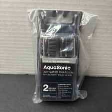 Aquasonic Activated Charcoal Replacement 2 Brush Heads For Ultra Whitening New