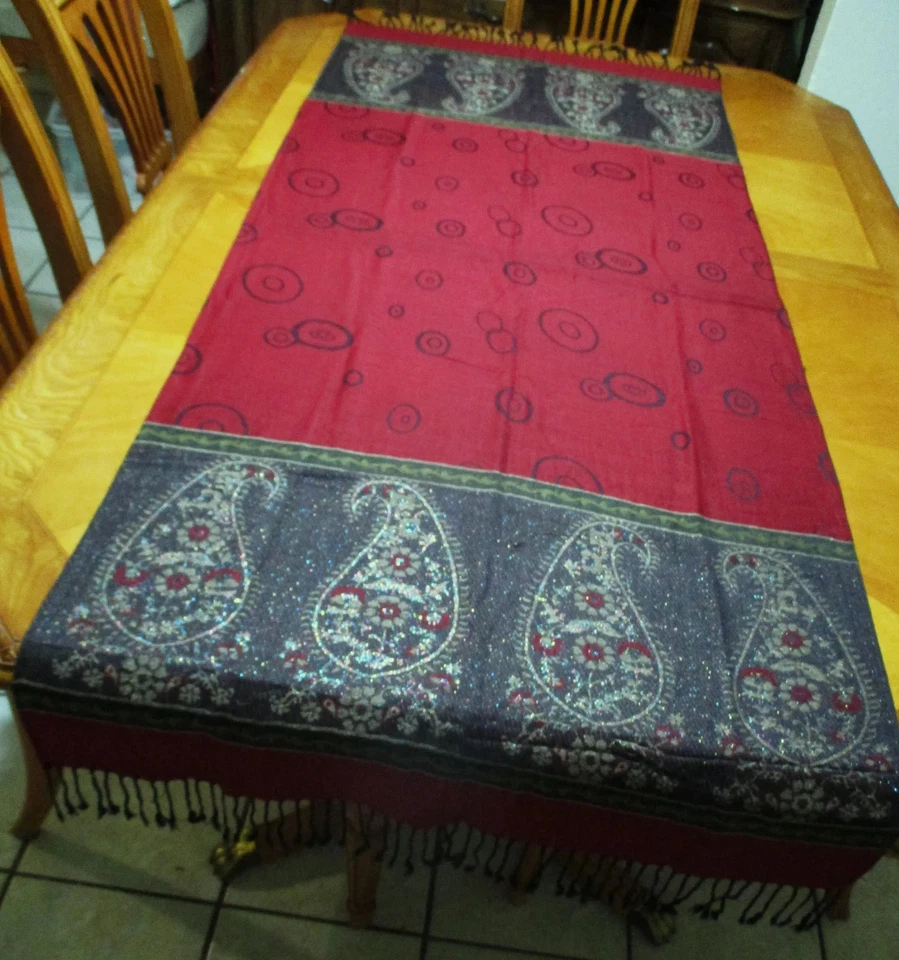 Lenço xale paisley borgonha envoltório: elegante franja atada, macio e quente - Imagem 2 de 4