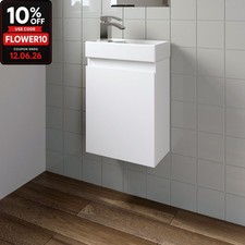Gloss White Wall Hung 400mm Slimline Vanity Unit Basin Sink Cloakroom Bathroom