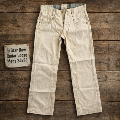 G-Star Raw Radar Loose Mens 34x34 Cream Canvas Neppy Pants Contrast Stitch 3301
