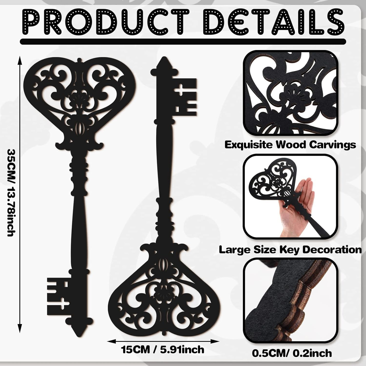 Chunful 2 Pcs Keys Wall Decor Large Skeleton Key Sign Vintage Antique Wooden Wal