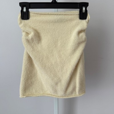 GUIZIO Cream Fuzzy Tube Top Cropped Sweater Knit Top XXS