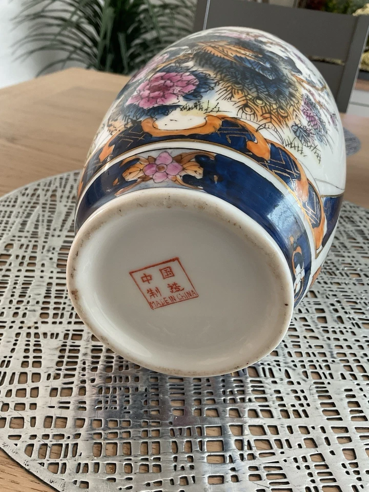 Vintage Chinese Porcelain Vase Mark On Base Blue and White Hand Painted  13” H - Image 3 of 3