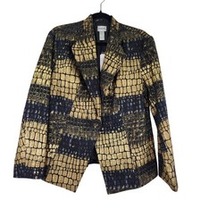 Chico's Radiant Gold Arizona Jacket Textured Size 2 Silk Cotton Blend NWT