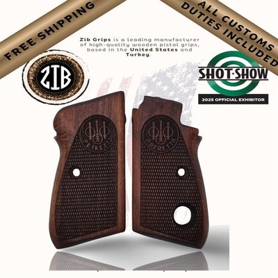 Zib Grips Fits Beretta  70 / 70S / 71 Puma Brown Beech, Classic Checkered Logo