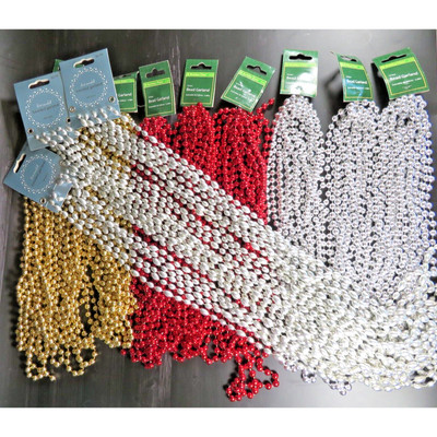 Gold, Silver, Red Beaded Christmas Tree Garland 18 ft. Each Lot of 12 NEW