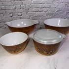Lot Of VTG Pyrex Old Orchard Fruit Brown Ombré Mixing Bowls #401, 403, 443, 473