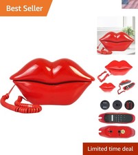 Red Lip Shape Corded Telephone - Novelty Cartoon Phone for Home  Office Decor