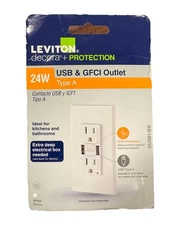 Leviton 15A Smartlock Pro GFCI Combination 24W USB In-Wall Charger Duplex Outlet