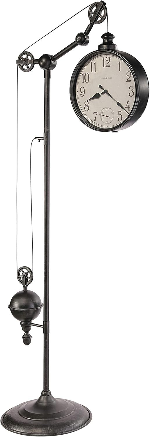 Howard Miller Pulley Time II Floor Clock, White Dial Black A